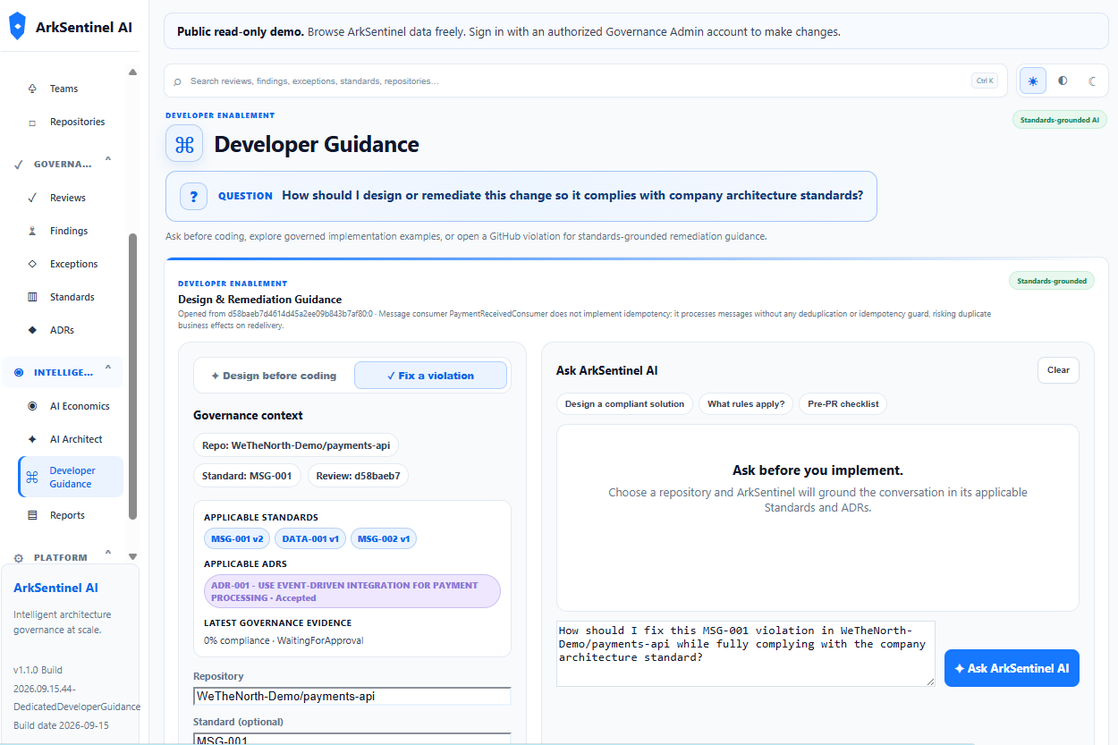 ArkSentinel standards-grounded Developer Guidance